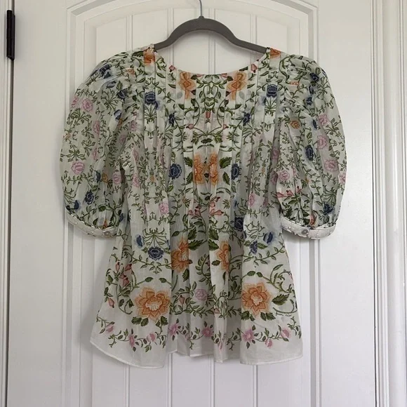 Farm Rio Folk Floral Short Sleeve Blouse NWT Small - Picture 6 of 6